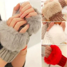 1 Pair Autumn And Winter Warm Gloves, Ladies Half Finger Gloves, Knitted Gloves With Thick Plush Open Finger Touch Screen Gloves