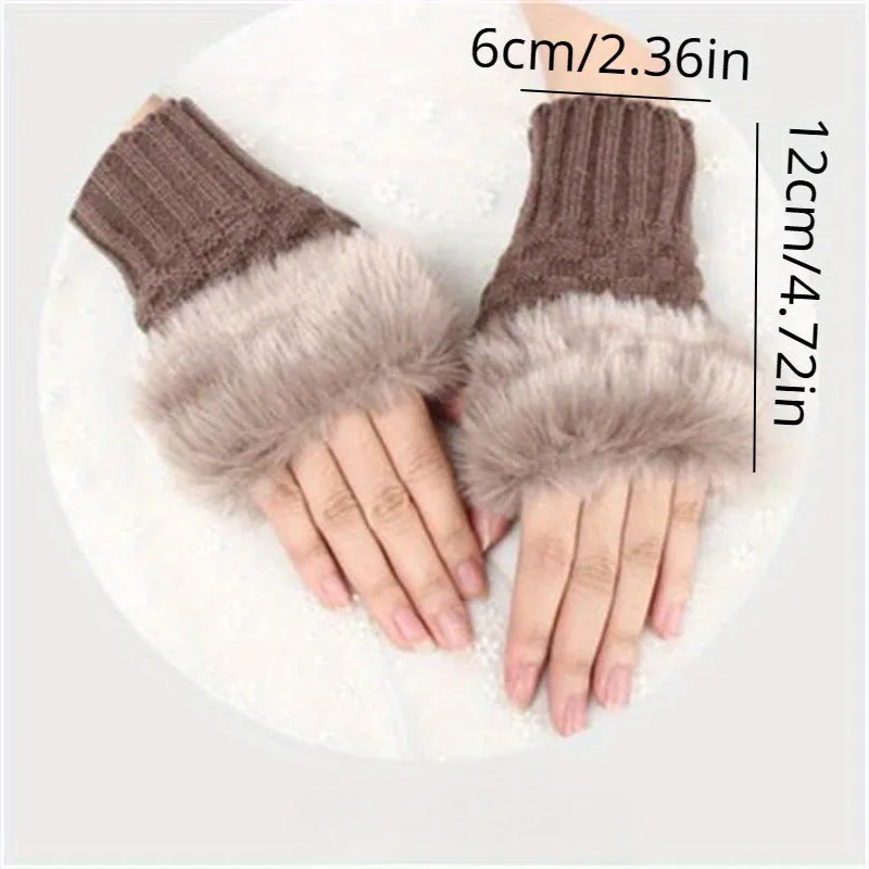 1 Pair Autumn And Winter Warm Gloves, Ladies Half Finger Gloves, Knitted Gloves With Thick Plush Open Finger Touch Screen Gloves