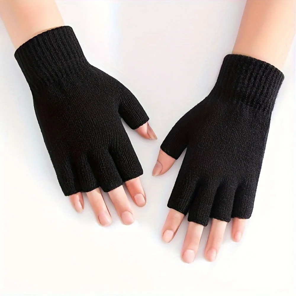 1 Pair of Cozy Thermal Half Finger Knit Gloves for Women - Cycling Gloves with Warmth, Durability, and Grip - Perfect for Cold Weather Riding