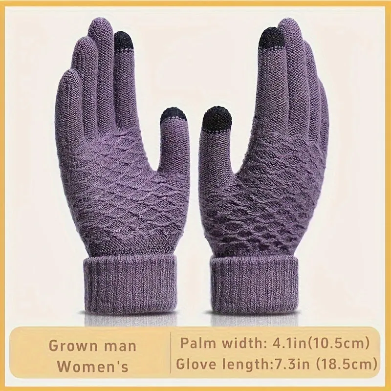 1 Pair Winter Warmth Gloves, Unisex Thermal Knit Touchscreen Gloves, Full Finger Thickened Windproof, Stretchable Acrylic Yarn, Machine Washable - Assorted Colors