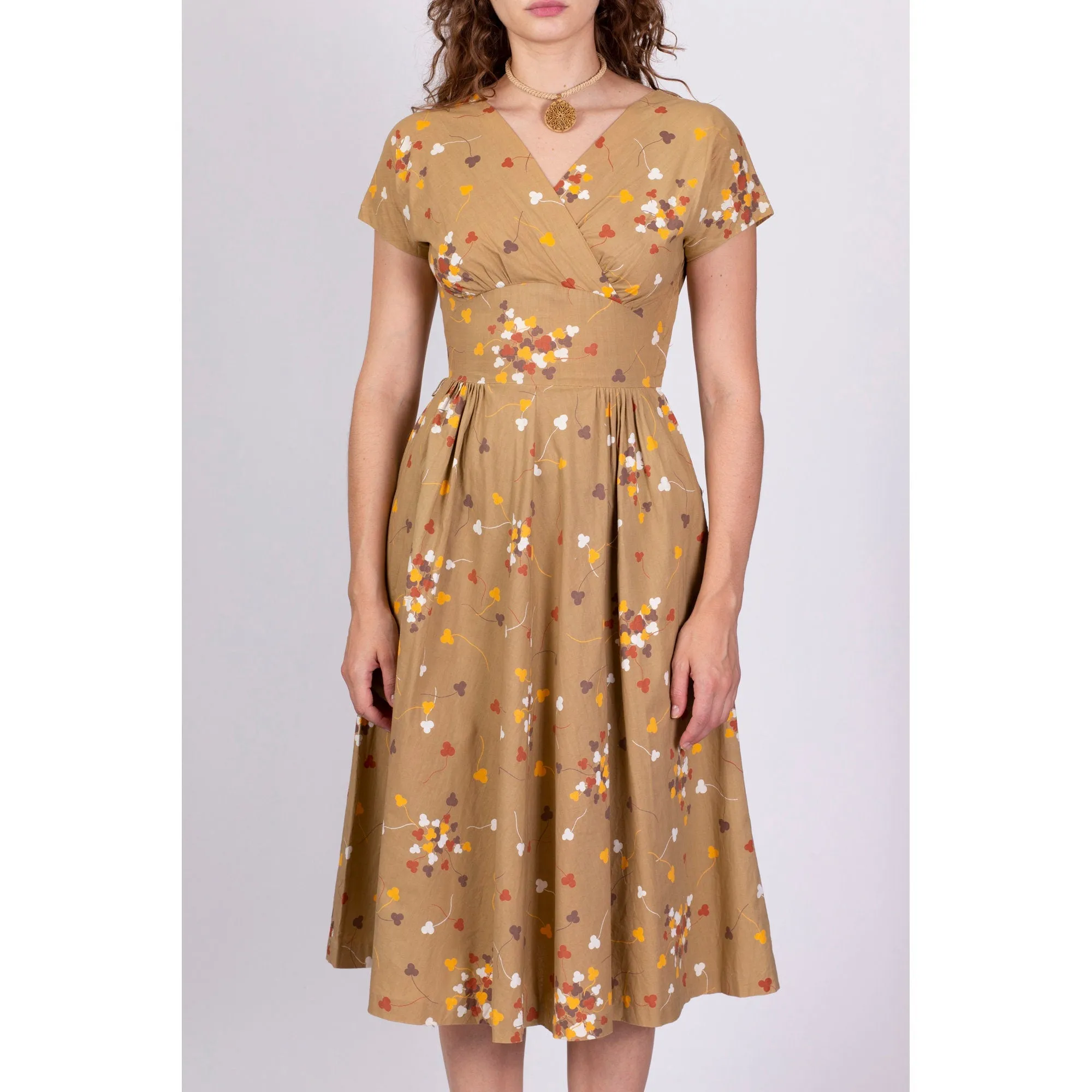 1950s Betty Barclay Clover Print Midi Dress - Extra Small