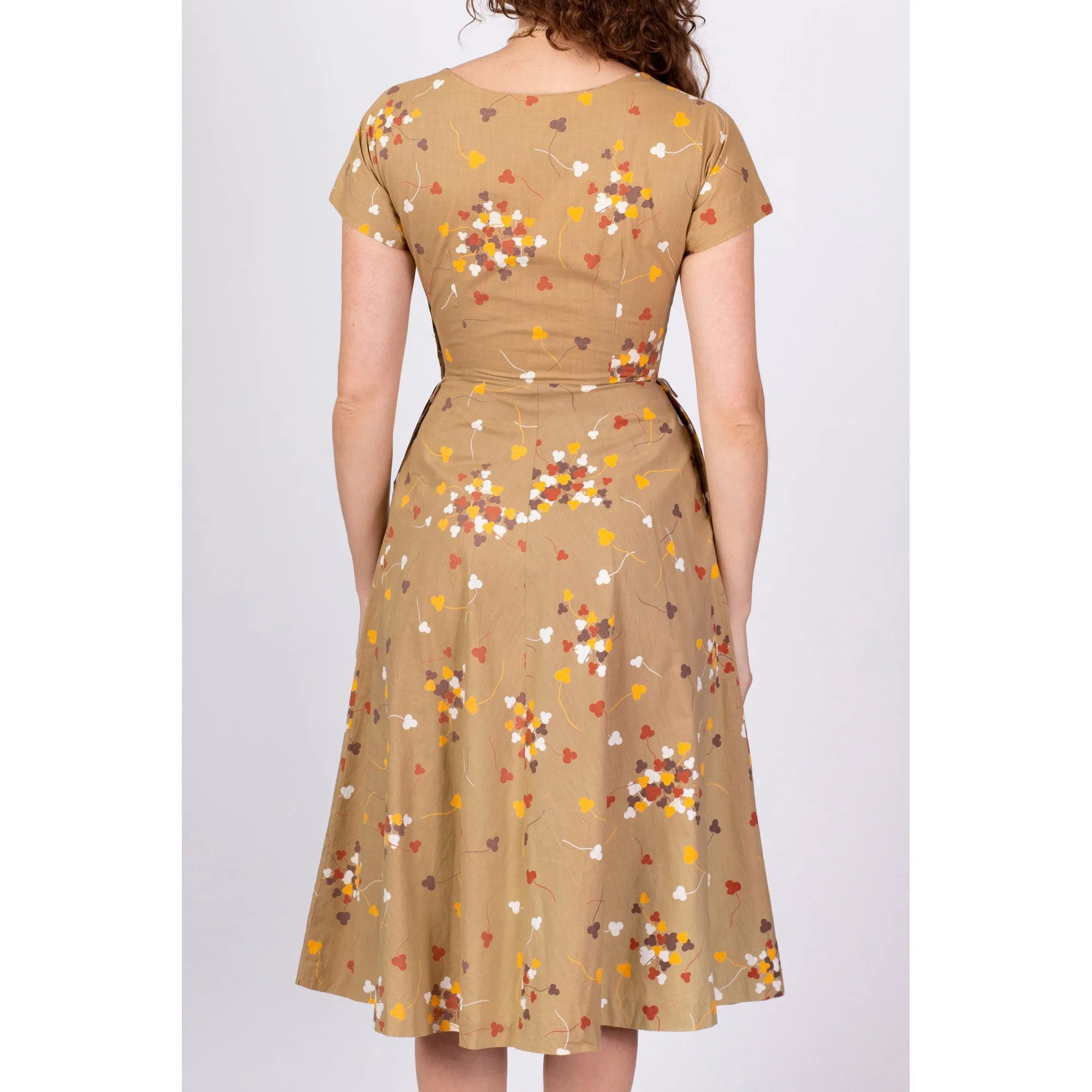 1950s Betty Barclay Clover Print Midi Dress - Extra Small