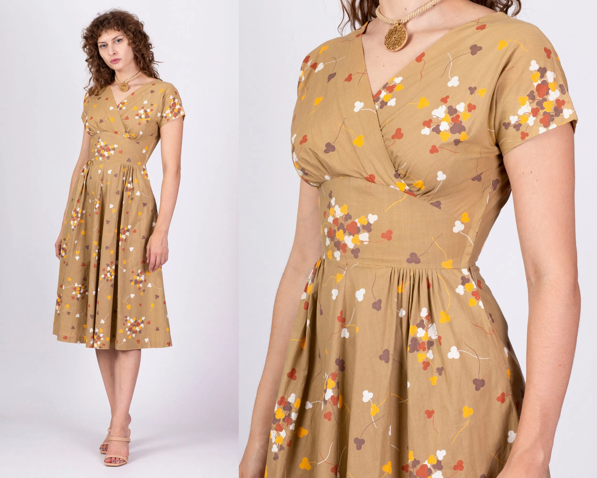 1950s Betty Barclay Clover Print Midi Dress - Extra Small