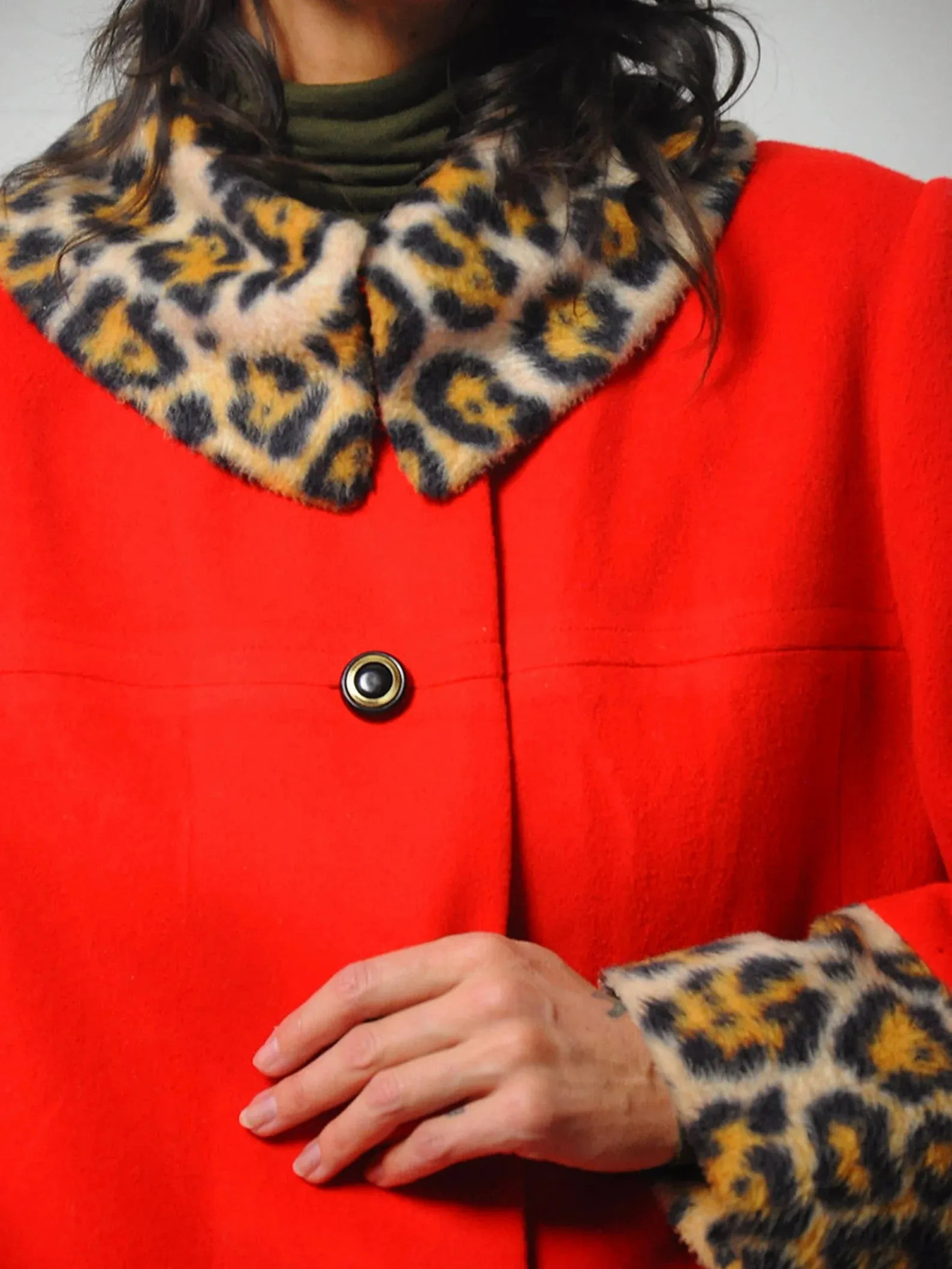 1960's Leopard Trim Wool Coat