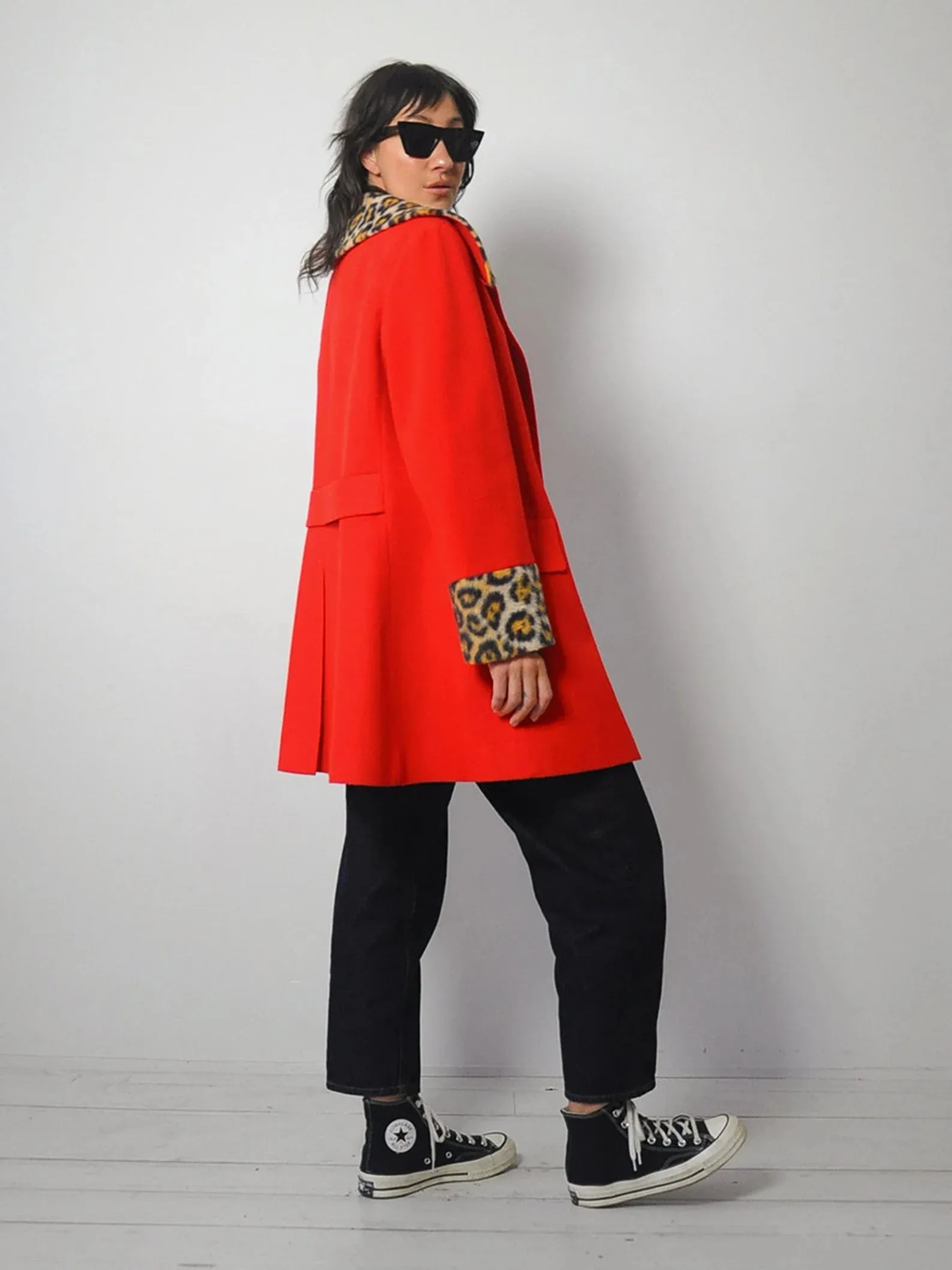 1960's Leopard Trim Wool Coat