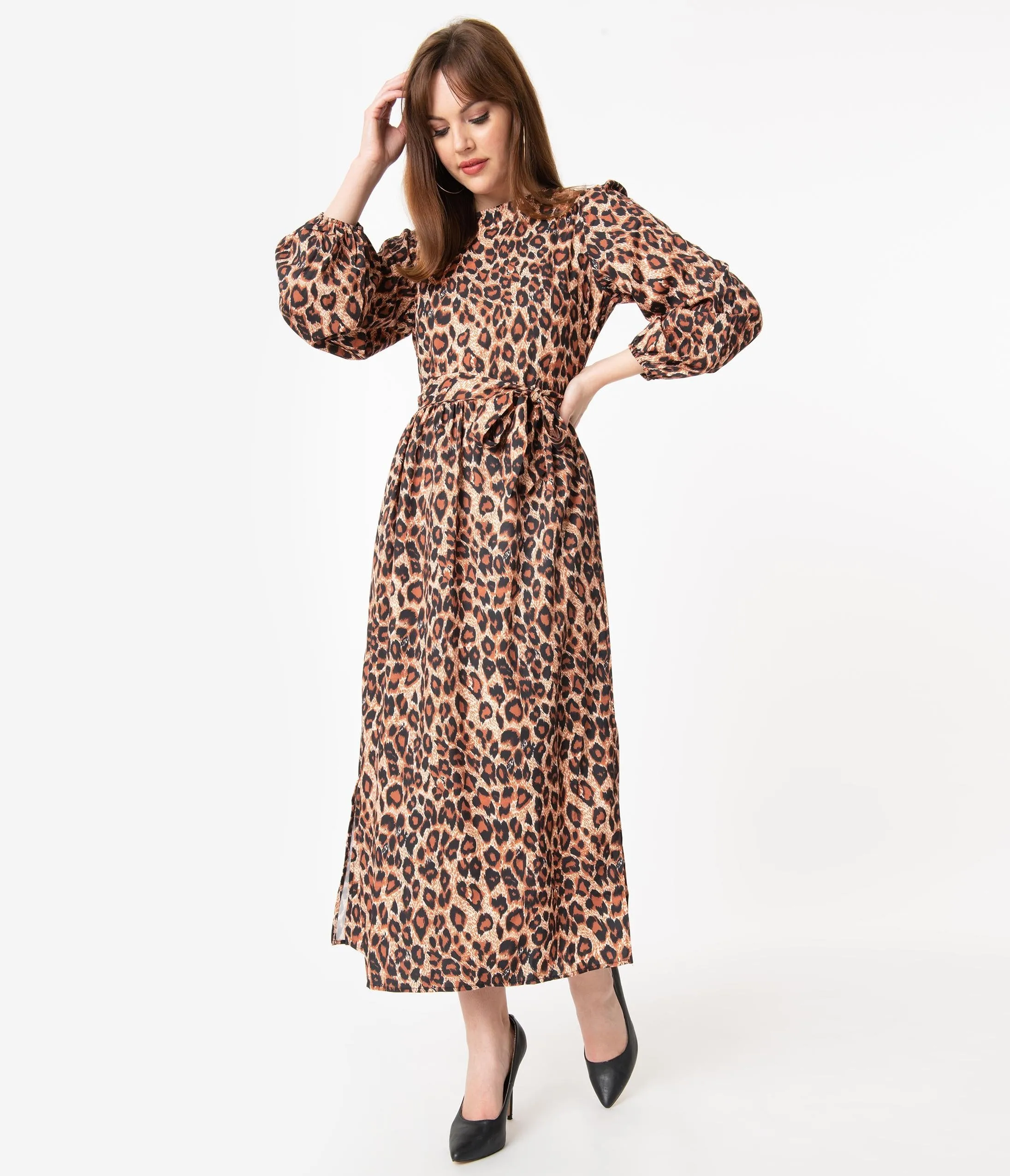 1970s Style Leopard Print Modest Dress