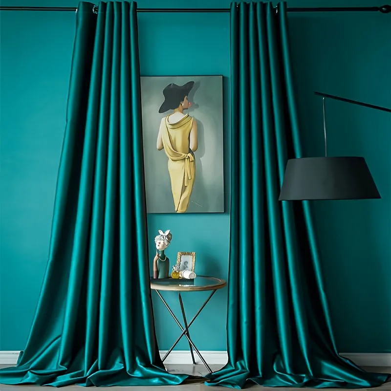 1pc Luxurious Dark Green Art Satin Glossy Blackout Curtain Panel - Window Treatment for Living Room, Bedroom, Kitchen, Bathroom, Home Decor, Room Decor with Thermal Insulation and Light Blocking Function