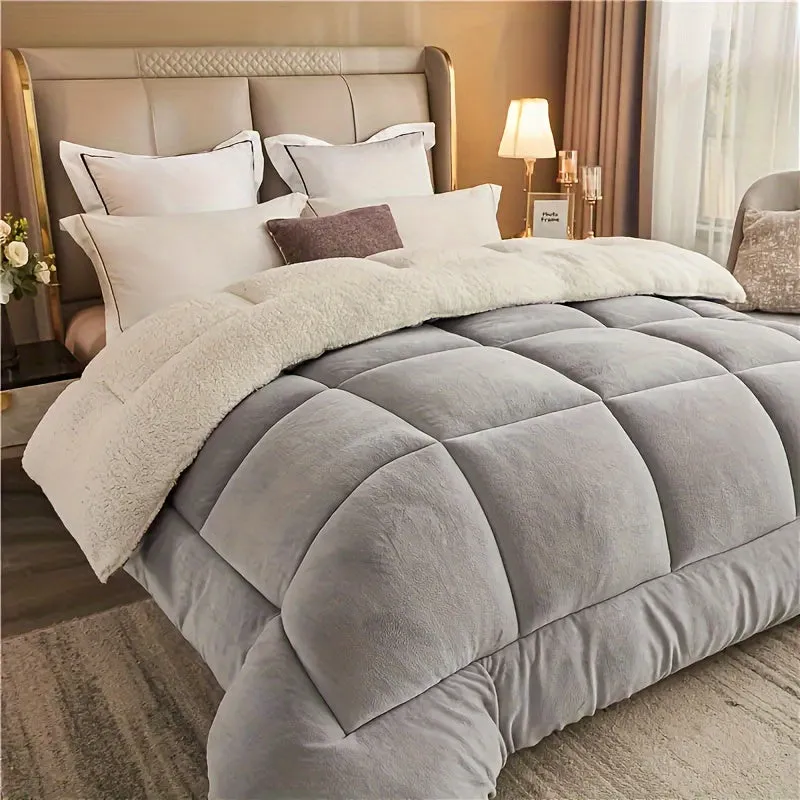 1pc Luxurious Thick Comforter Insert - Ultra Soft, Breathable, Quilted Down Alternative with Box Stitch, Machine Washable, Hypoallergenic, All-Season Warmth for Autumn and Winter, Soft Solid Color Duvet for Bedroom