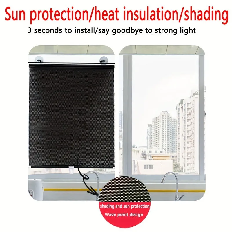 1pc Sunshade Roller Shades - Non-Perforated Retractable Window Curtains for Kitchen Balconies with Sunscreen and Thermal Insulation Functions