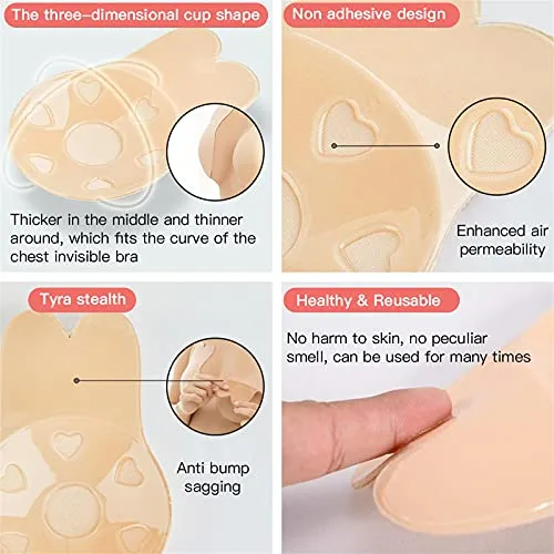 2 Pairs Sticky Bra Adhesive Invisible Bra, Strapless Backless Reusable Push Up Large Breast Lift Nipple Covers for Women