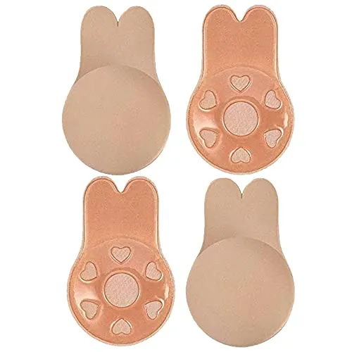 2 Pairs Sticky Bra Invisible Adhesive Bra, Backless Strapless Reusable Push Up Lift Nipple Covers for Women