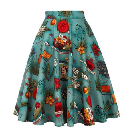 2021 Summer Women Short 50s 60s Skirts Retro Vintage Leopard Printed High Waist School Girls Swing Rockabilly Casual Sundress