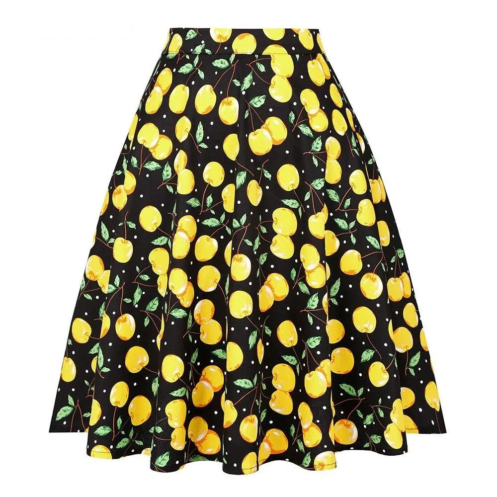 2021 Women Retro Vintage High Waist Skirts 50s Big Swing Keen Length Elegant Skater School Lady Girl's A-Line Skirt Faldas Mujer