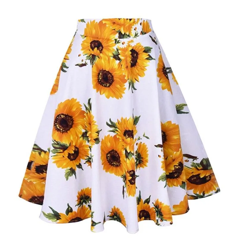 2021 Women Retro Vintage High Waist Skirts 50s Big Swing Keen Length Elegant Skater School Lady Girl's A-Line Skirt Faldas Mujer