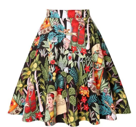 2021 Women Retro Vintage High Waist Skirts 50s Big Swing Keen Length Elegant Skater School Lady Girl's A-Line Skirt Faldas Mujer