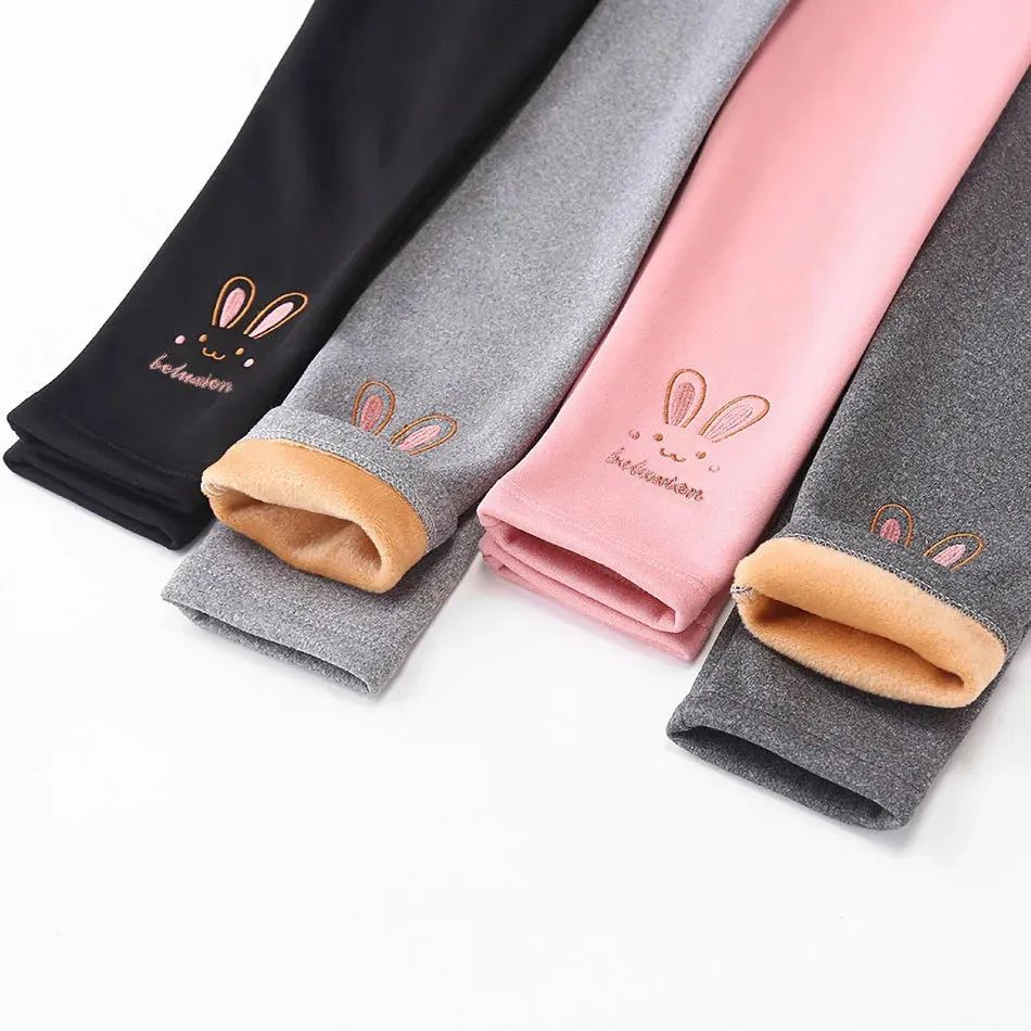 2023 Children Leggings Girls Fleece Lined Thermal Bottoms Baby Casual Trousers Kids Warm Pants Elastic Bunny Tights 3-8 Years