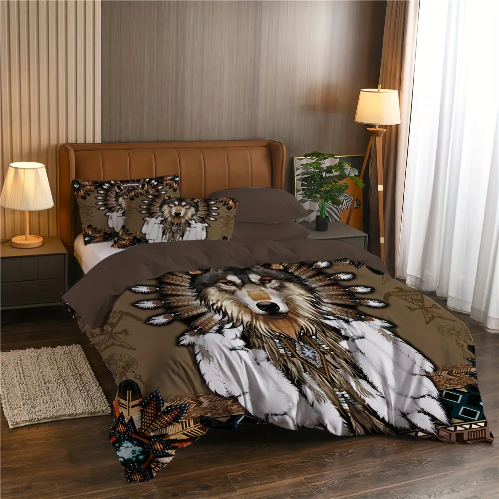 2/3pcs Dreamcatcher Bedding Set - Soft, Comfortable, Ethnic-Inspired Duvet Cover Set with Wolf Pattern for Country-Style Bedroom Decoration - 1 Duvet Cover   1/2 Pillowcase, Coreless, Easy Care, Hypoallergenic, and Breathable