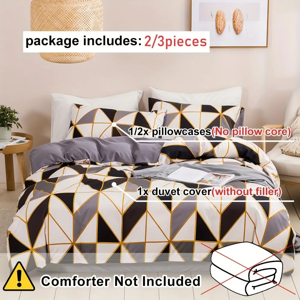 2/3pcs Plaid Duvet Cover Set with Geometric Pattern and Zipper Closure - Soft, Breathable, and Hypoallergenic Bedding for Bedroom and Dorm Room Decor - Perfect for Cozy Sleeping and Stylish Home Furnishing