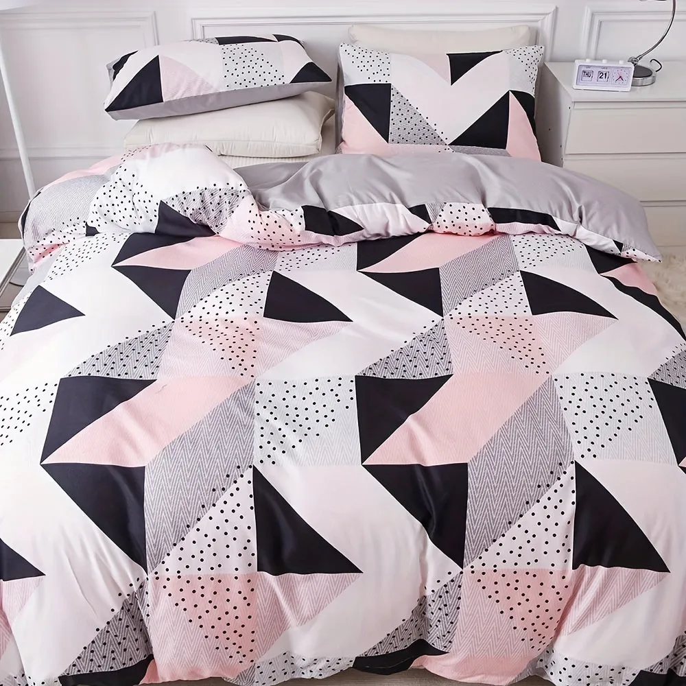 2/3pcs Plaid Duvet Cover Set with Geometric Pattern and Zipper Closure - Soft, Breathable, and Hypoallergenic Bedding for Bedroom and Dorm Room Decor - Perfect for Cozy Sleeping and Stylish Home Furnishing