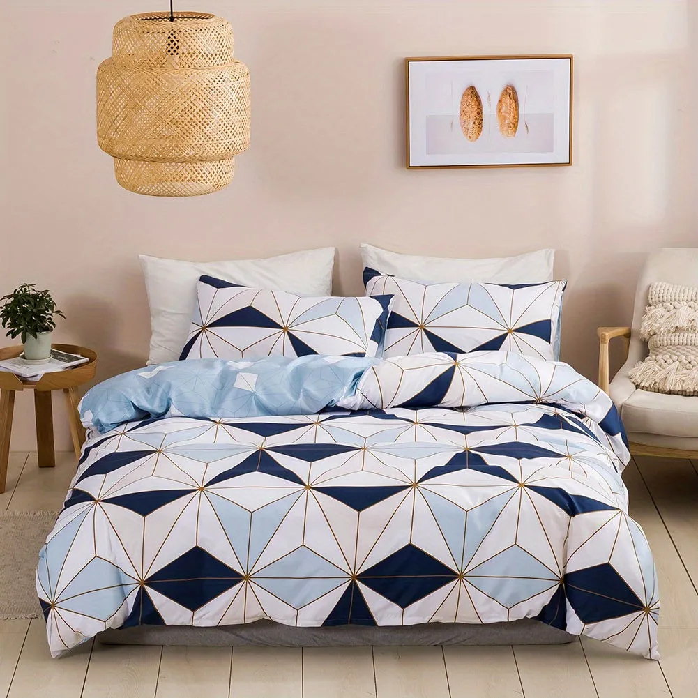 2/3pcs Plaid Duvet Cover Set with Geometric Pattern and Zipper Closure - Soft, Breathable, and Hypoallergenic Bedding for Bedroom and Dorm Room Decor - Perfect for Cozy Sleeping and Stylish Home Furnishing