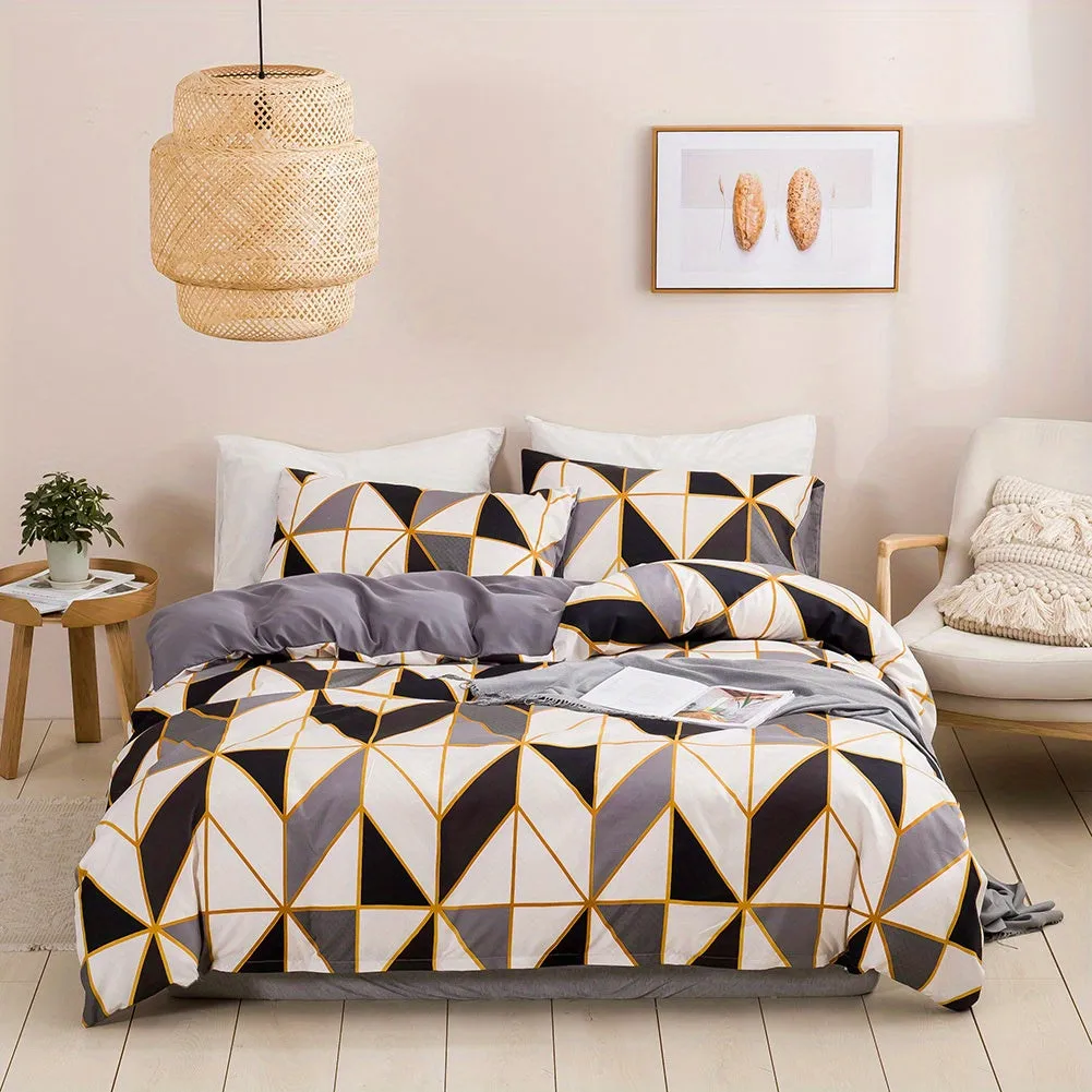 2/3pcs Plaid Duvet Cover Set with Geometric Pattern and Zipper Closure - Soft, Breathable, and Hypoallergenic Bedding for Bedroom and Dorm Room Decor - Perfect for Cozy Sleeping and Stylish Home Furnishing