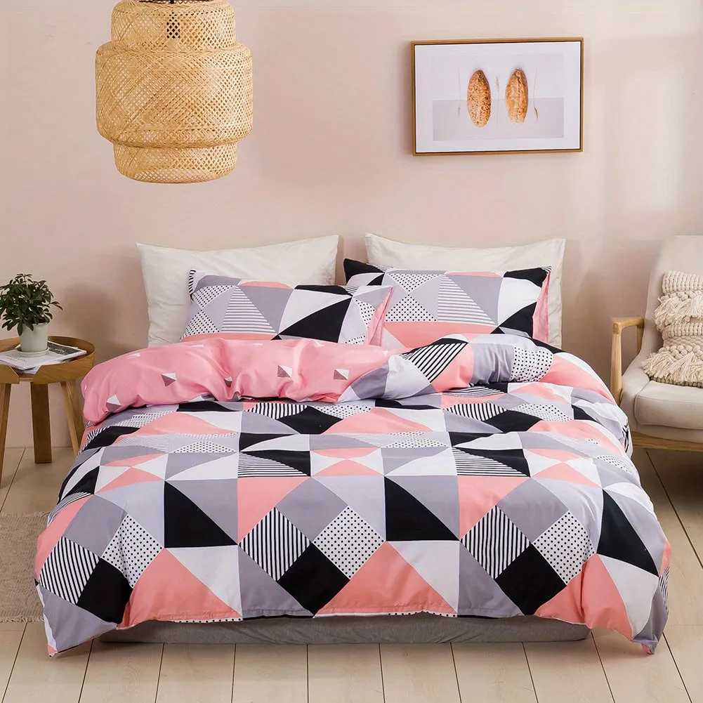 2/3pcs Plaid Duvet Cover Set with Geometric Pattern and Zipper Closure - Soft, Breathable, and Hypoallergenic Bedding for Bedroom and Dorm Room Decor - Perfect for Cozy Sleeping and Stylish Home Furnishing