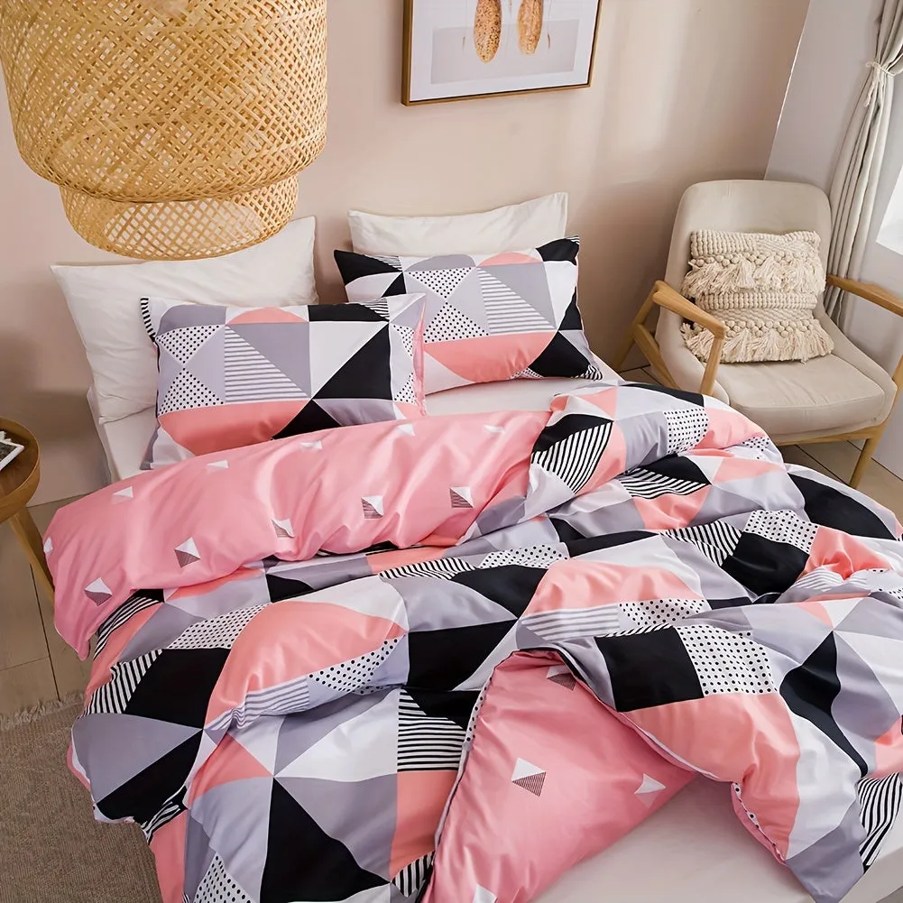 2/3pcs Plaid Duvet Cover Set with Geometric Pattern and Zipper Closure - Soft, Breathable, and Hypoallergenic Bedding for Bedroom and Dorm Room Decor - Perfect for Cozy Sleeping and Stylish Home Furnishing