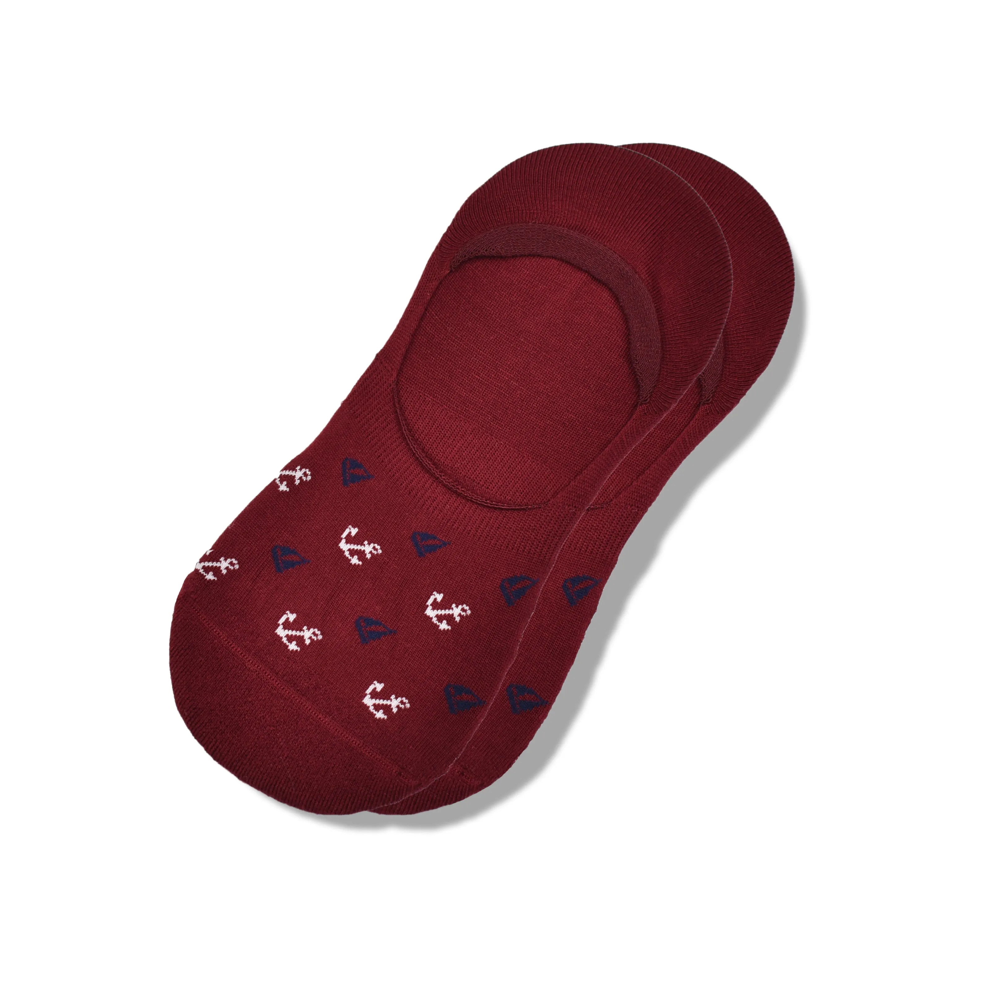 270° Non-Slip No Show Boats & Anchors (Burgundy)