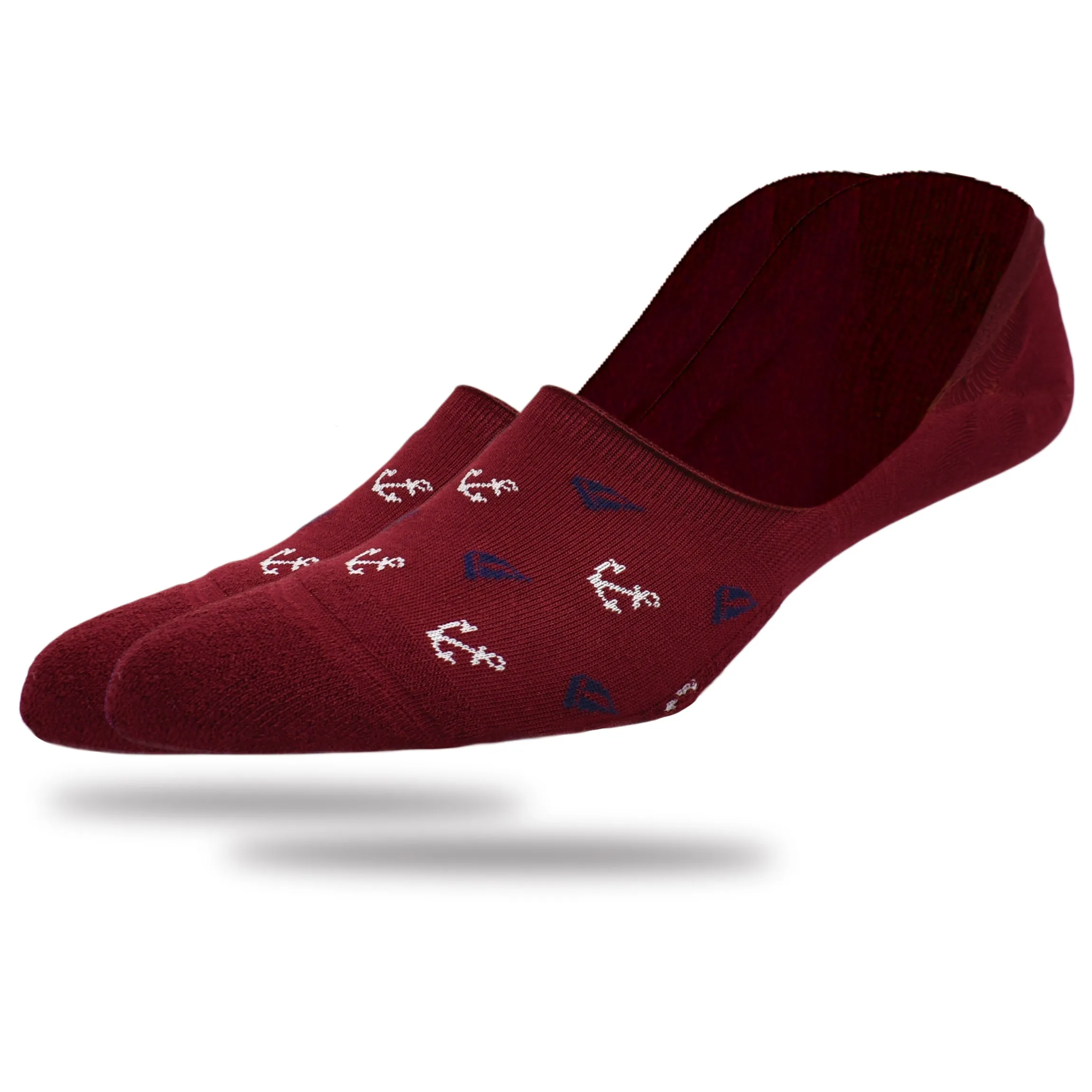 270° Non-Slip No Show Boats & Anchors (Burgundy)