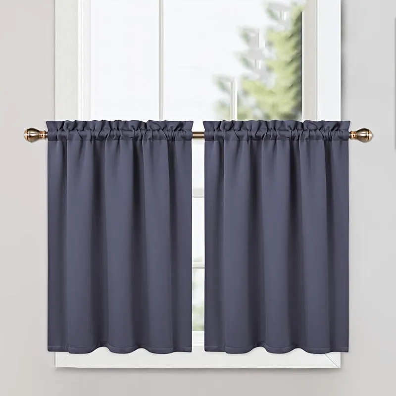 2pcs Blackout Curtains Room Darkening Thermal Insulated Short Kitchen Curtains For Small Window Cafe Bathroom, 25x36 Inches