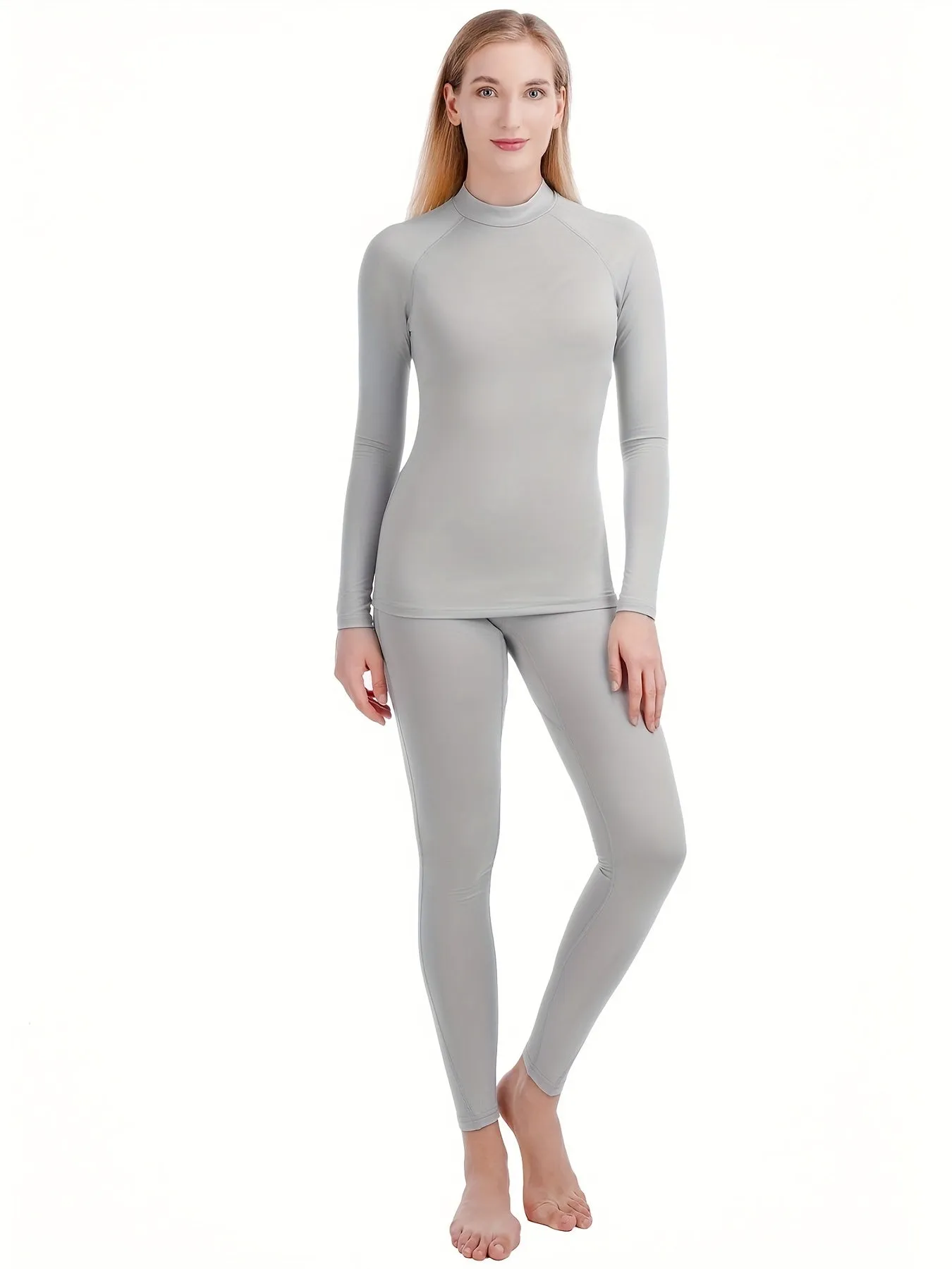 2pcs Women's Winter Warm Thermal Fleece Sports Set - Long Sleeve Top and Leggings for Activewear