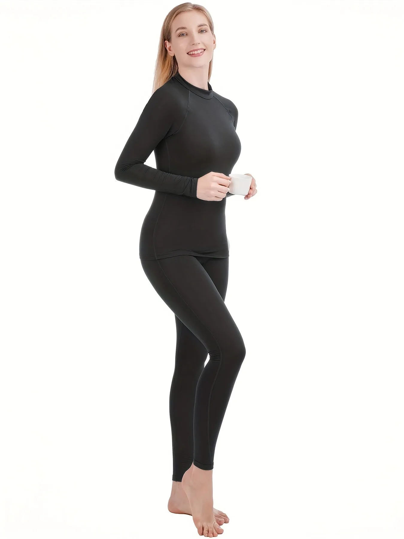 2pcs Women's Winter Warm Thermal Fleece Sports Set - Long Sleeve Top and Leggings for Activewear