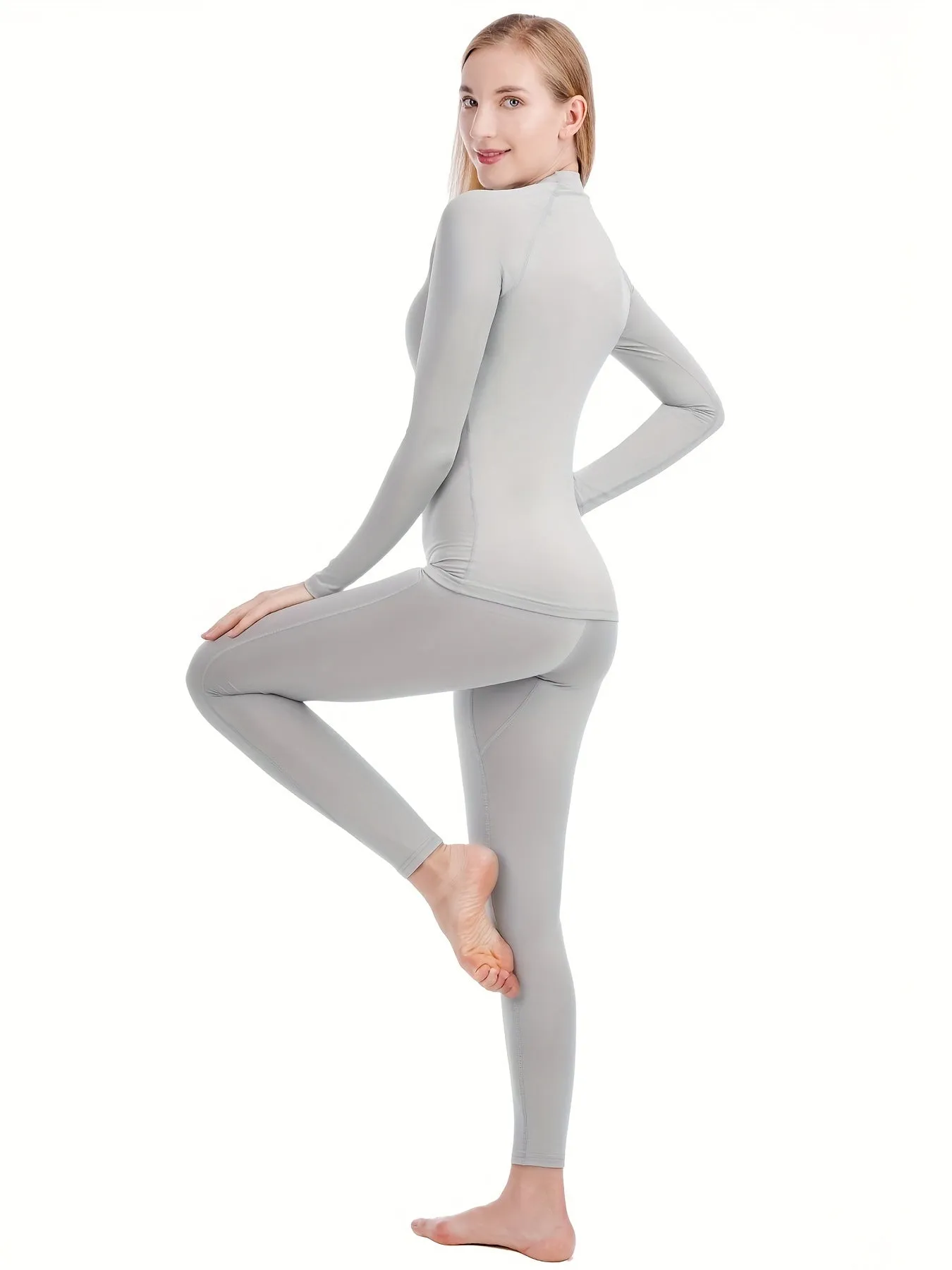 2pcs Women's Winter Warm Thermal Fleece Sports Set - Long Sleeve Top and Leggings for Activewear