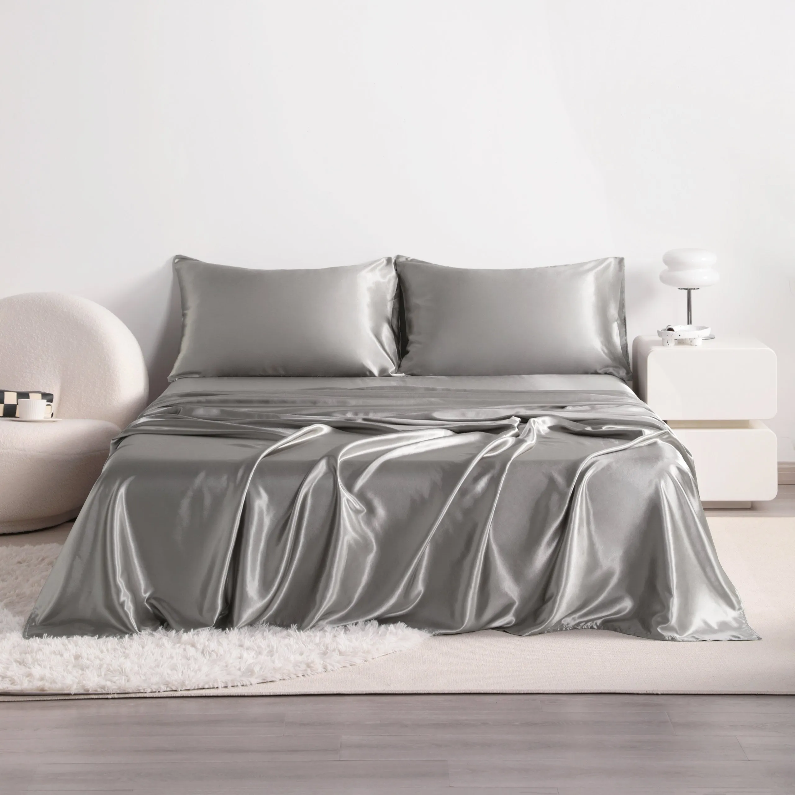 3/4pcs Luxury Satin Bed Sheet Set - Soft, Hypoallergenic, Breathable, and Wrinkle-Resistant - Includes Flat Sheet, Fitted Sheet, and Pillowcase Set for a Comfortable Sleeping Experience