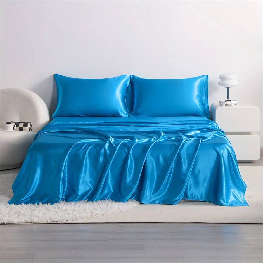 3/4pcs Luxury Satin Bed Sheet Set - Soft, Hypoallergenic, Breathable, and Wrinkle-Resistant - Includes Flat Sheet, Fitted Sheet, and Pillowcase Set for a Comfortable Sleeping Experience