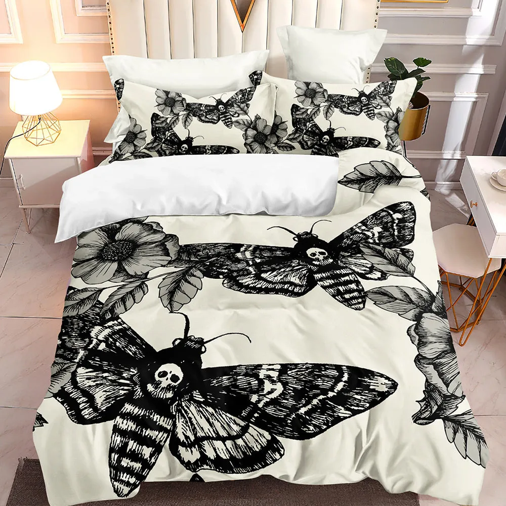 3pcs/set Deaths Head Moth & Flower Luxury Duvet Cover Set - Soft Hypoallergenic Bedding for a Dreamy Sleep - 1 Duvet   2 Pillowcases, Breathable & Stylish Design, Easy Care, Machine Washable