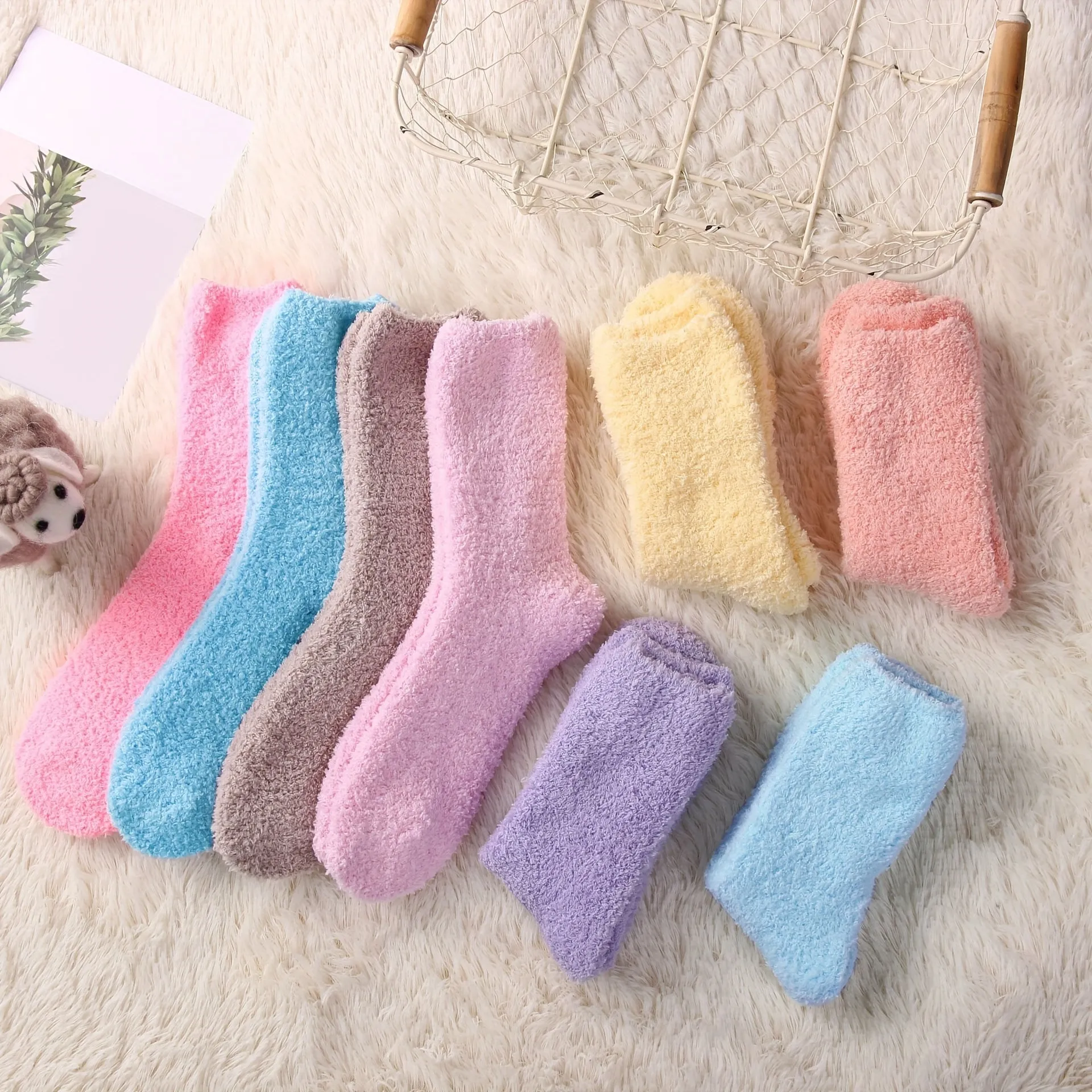 5/10 Pairs Of Teenager's Solid Fleece Crew Socks, Comfy Breathable Casual Thermal Socks, Winter & Autumn