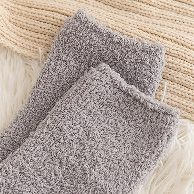 5/10 Pairs Of Teenager's Solid Fleece Crew Socks, Comfy Breathable Casual Thermal Socks, Winter & Autumn