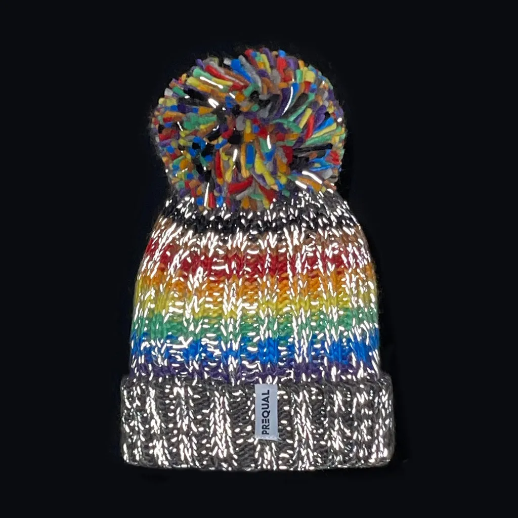 8 Colour Rainbow (Brown & Black Stripes) Luxury Super Sherpa Fleece Lined Reflective Bobble Hat