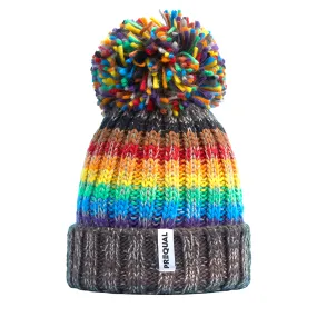 8 Colour Rainbow (Brown & Black Stripes) Luxury Super Sherpa Fleece Lined Reflective Bobble Hat