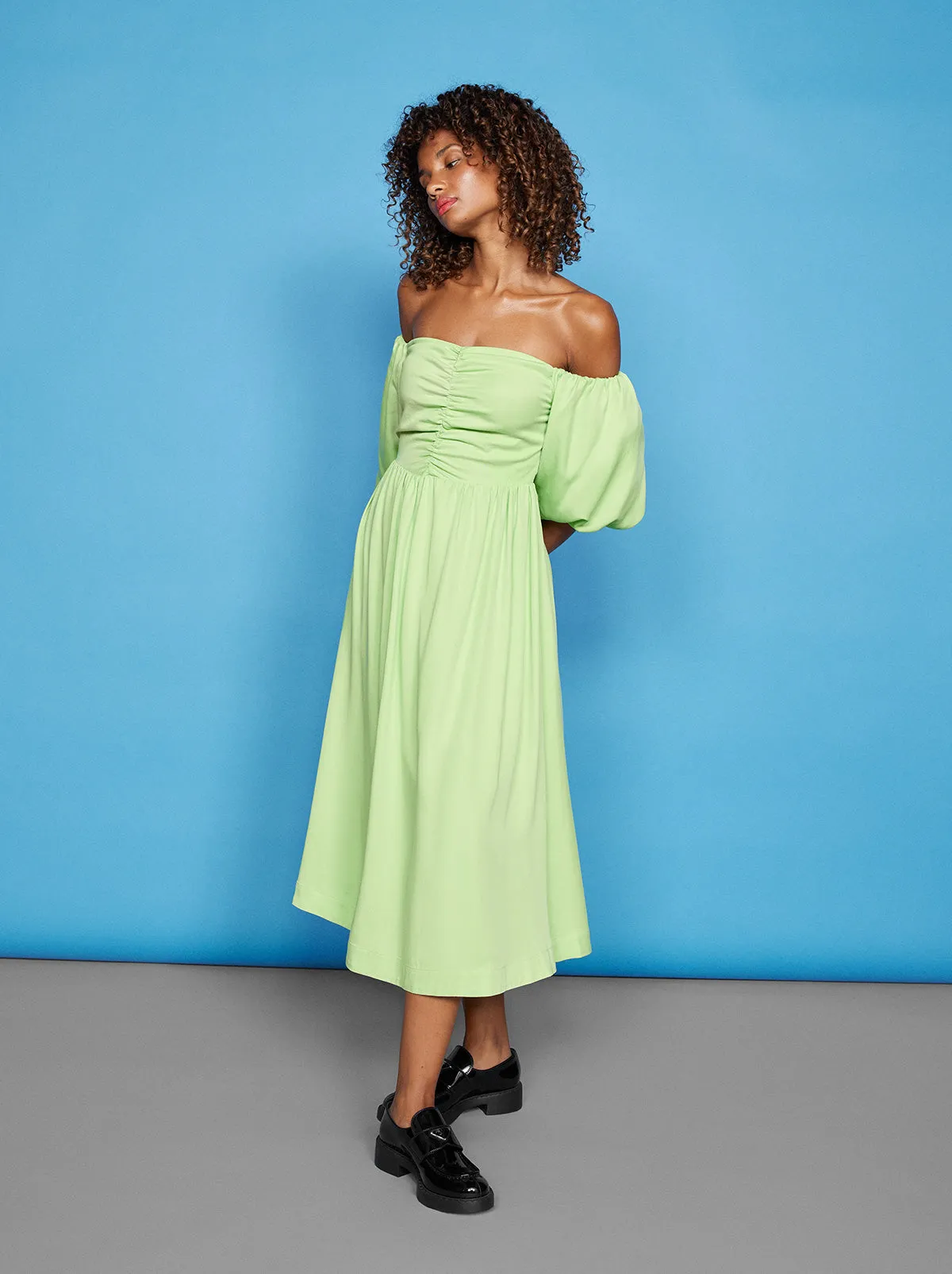 Alexis Green Bardot Midi Dress