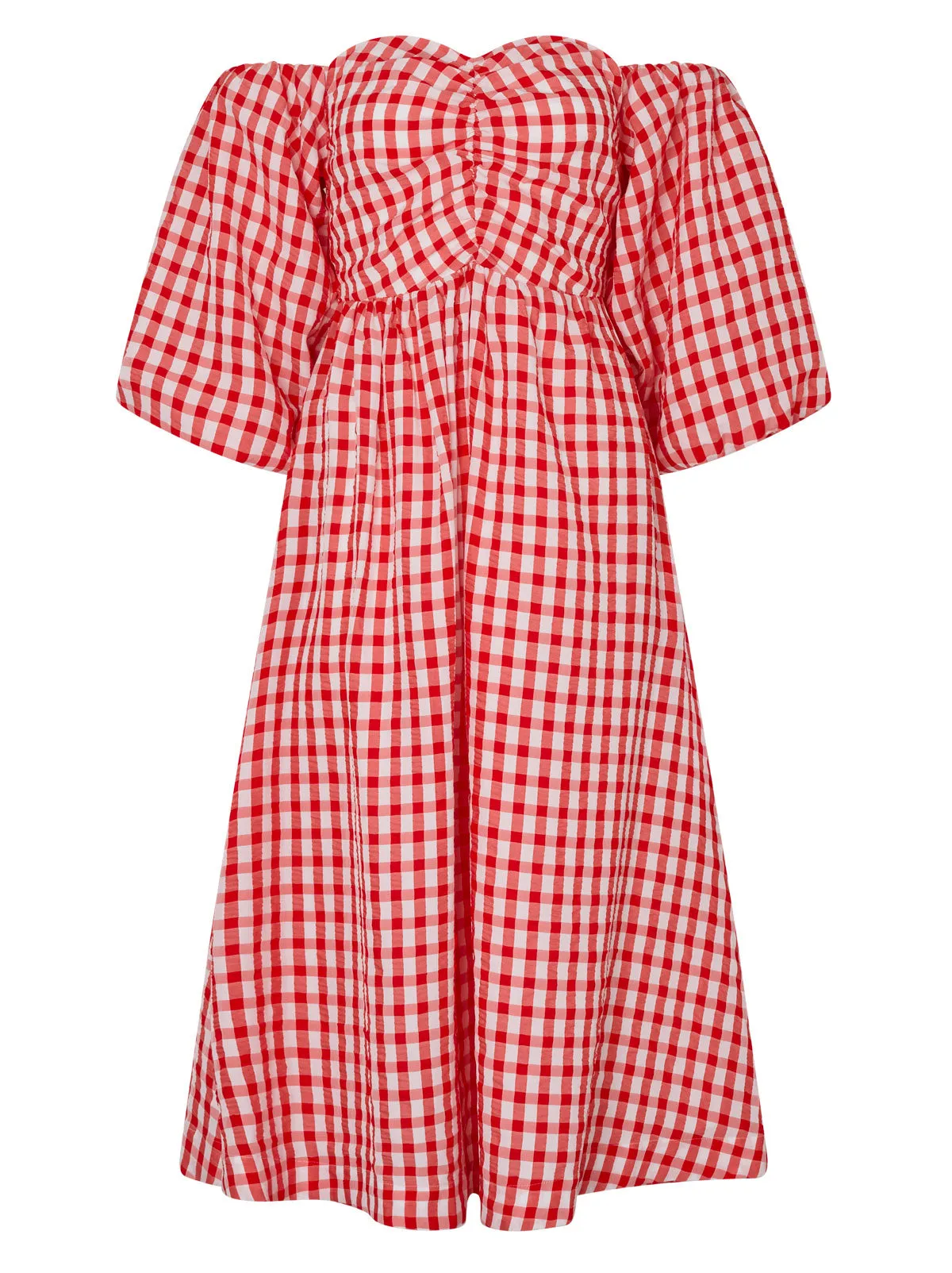 Alexis Red Gingham Bardot Midi Dress