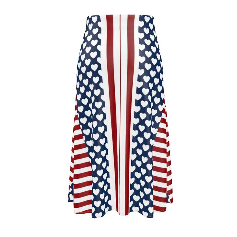 Americana Hearts and Stripes Midi Skirt