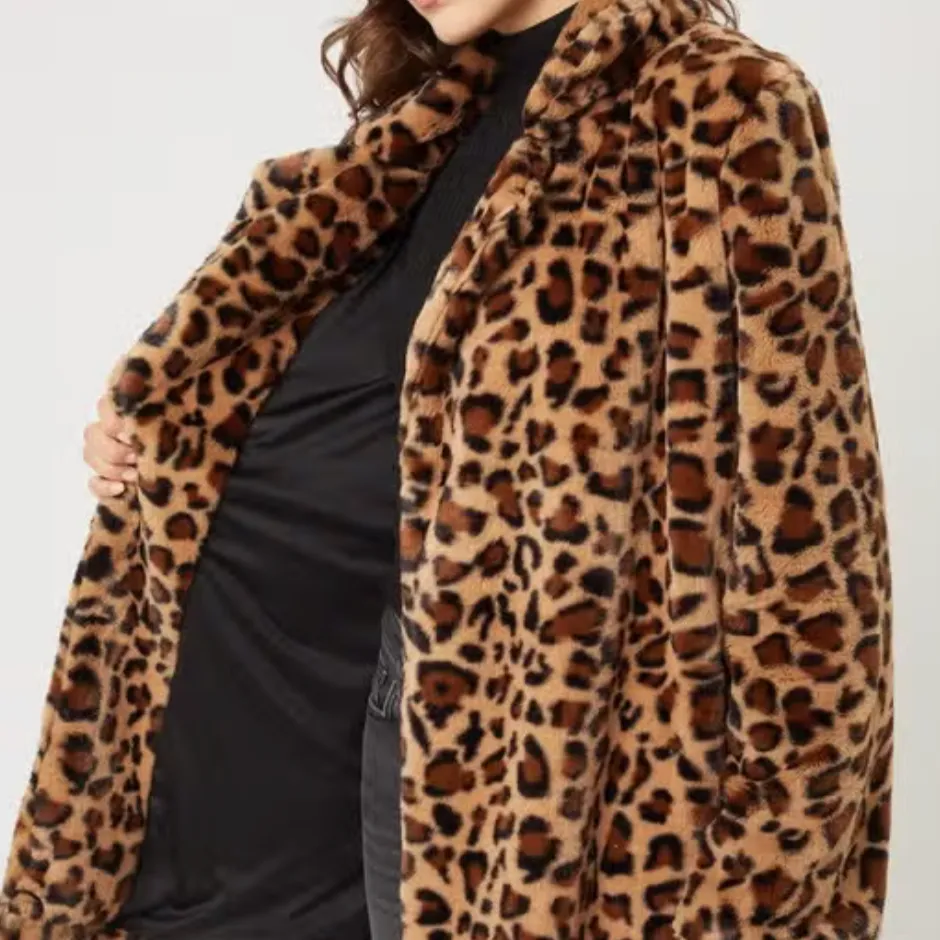 Animal Instinct Notched Collar Leopard Faux Fur Coat