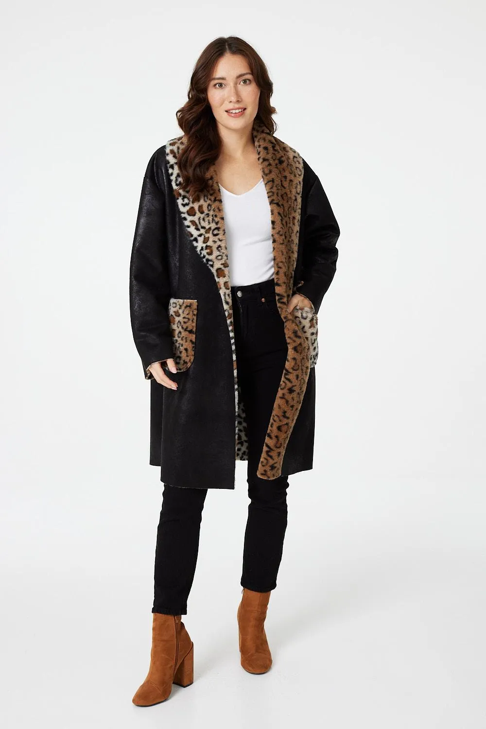 Animal Print Faux Suede Coat