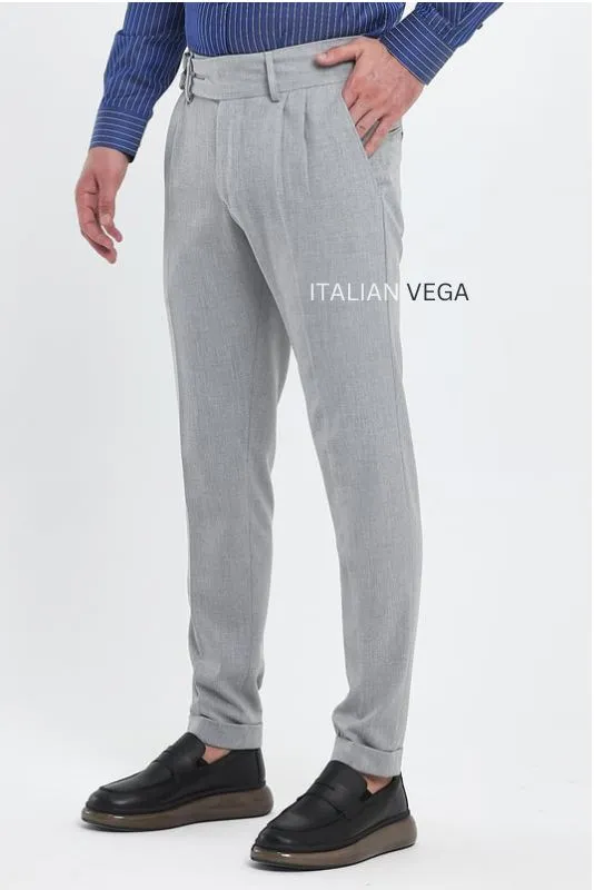 Ash Grey Double Buckle Formal Gurkha Pants by ITALIAN VEGA®