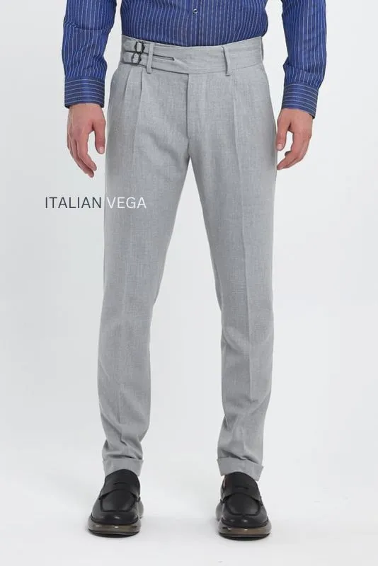 Ash Grey Double Buckle Gurkha Pants