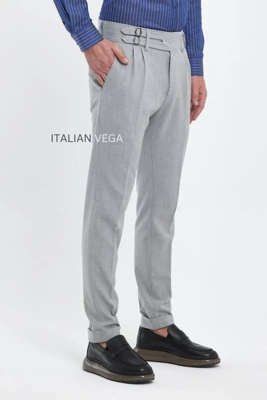 Ash Grey Double Buckle Gurkha Pants