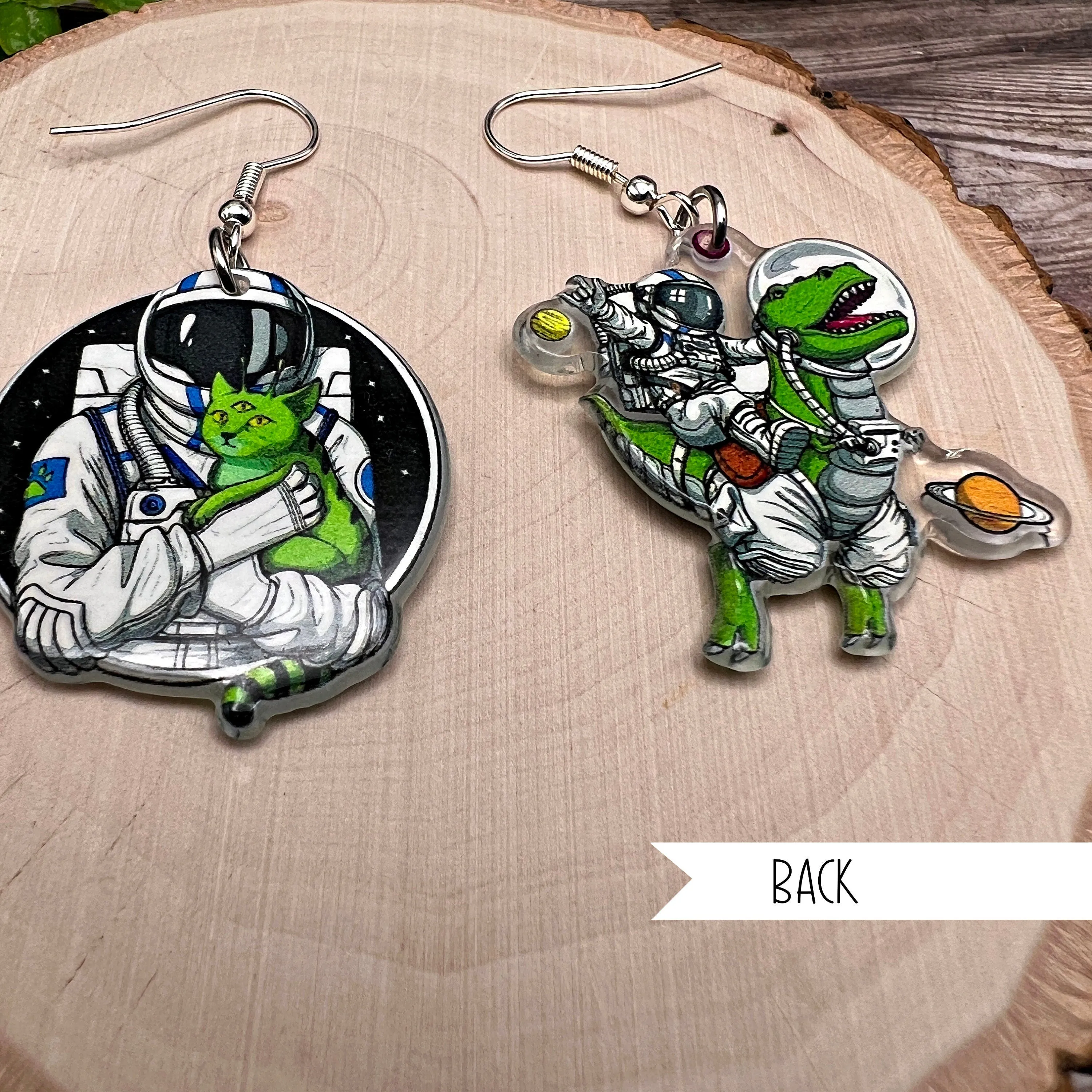 Astronaut Dinosaur Alien Cat Space Theme  Earrings