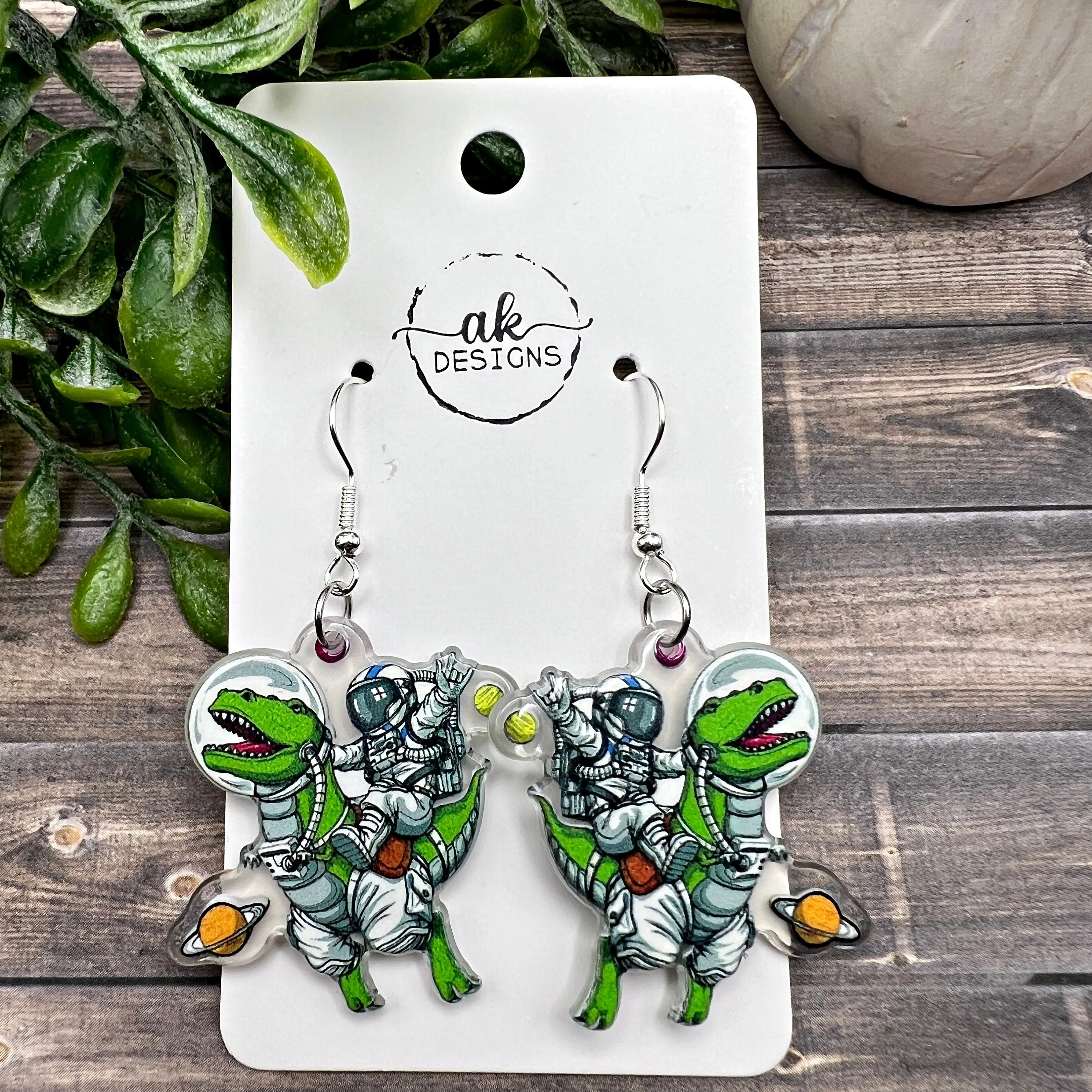 Astronaut Dinosaur Alien Cat Space Theme  Earrings